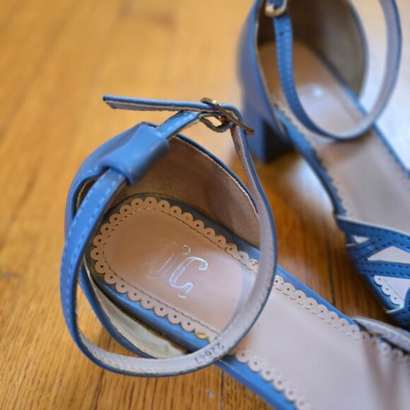 8 JG WOMEN'S Blue LEATHER 2' BLOCK HEEL with strap buckle ankle sexy open toe - Picture 7 of 9